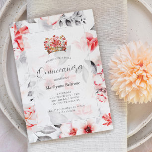 Chic Boho Red Floral Quinceañera Invitation