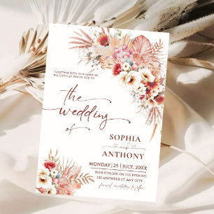 Chic Boho Rustic & Blush Watercolor Floral Wedding Invitation