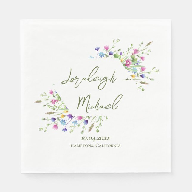 Chic boho simple wildflowers Wedding Napkin (Front)