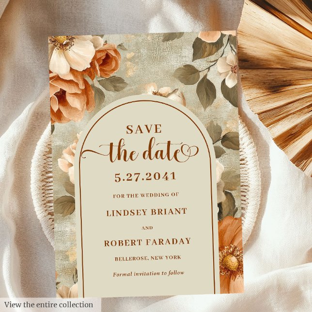Chic Boho Terra Cotta Beige Floral Save The Date Invitation (Chic Boho Terra Cotta Beige Floral Save The Date)