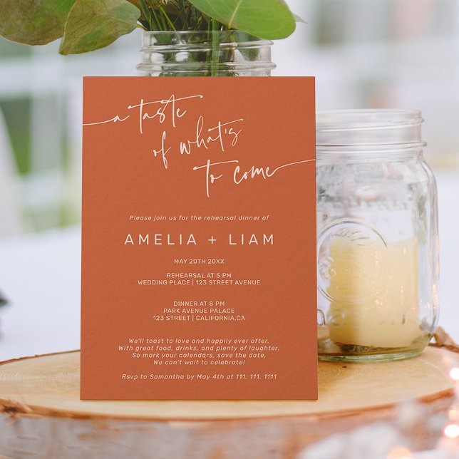 Chic boho terracotta wedding rehearsal dinner invitation (Creator Uploaded)