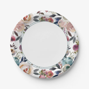 Chic Boho Wedding Blush Pink Blue Paper Plate