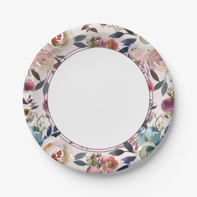 Chic Boho Wedding Blush Pink on Pink Paper Plate (Front)