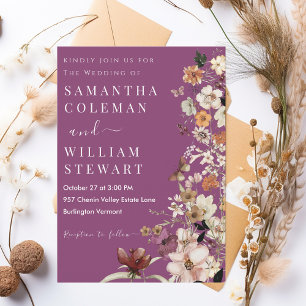 Chic Boho Wildflower Rustic Berry Purple Wedding Invitation
