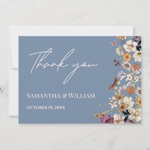 Chic Boho Wildflower Rustic Periwinkle Wedding Thank You Card