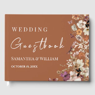 Chic Boho Wildflower Rustic Terracotta Wedding Guest Book