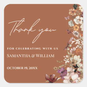 Chic Boho Wildflower Rustic Terracotta Wedding Square Sticker