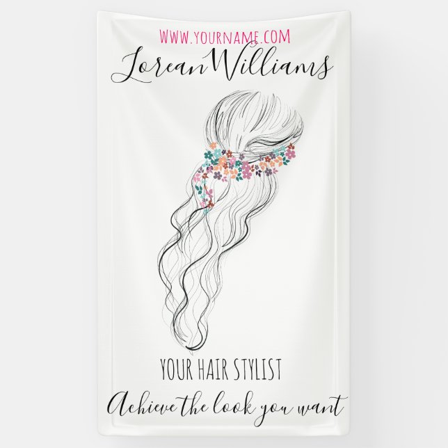 Chic boho wildflower Wedding Hair Stylist floral Banner (Vertical)