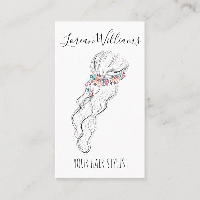 Chic boho wildflower Wedding Hair Stylist floral Business Card (Front)