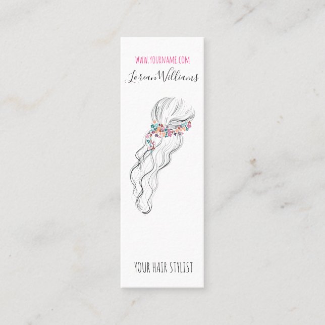 Chic boho wildflower Wedding Hair Stylist floral Mini Business Card (Front)