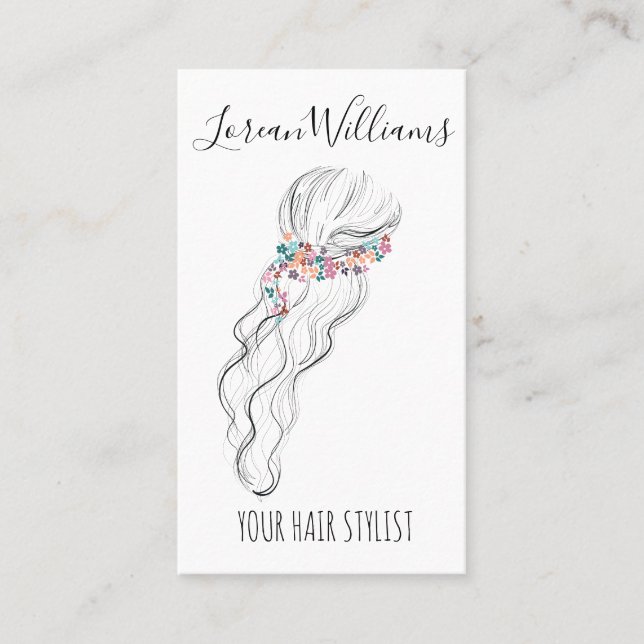 Chic boho wildflower Wedding Hair Stylist QR Business Card (Front)
