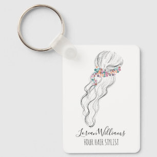 Chic boho wildflower Wedding Hair Stylist QR Key Ring