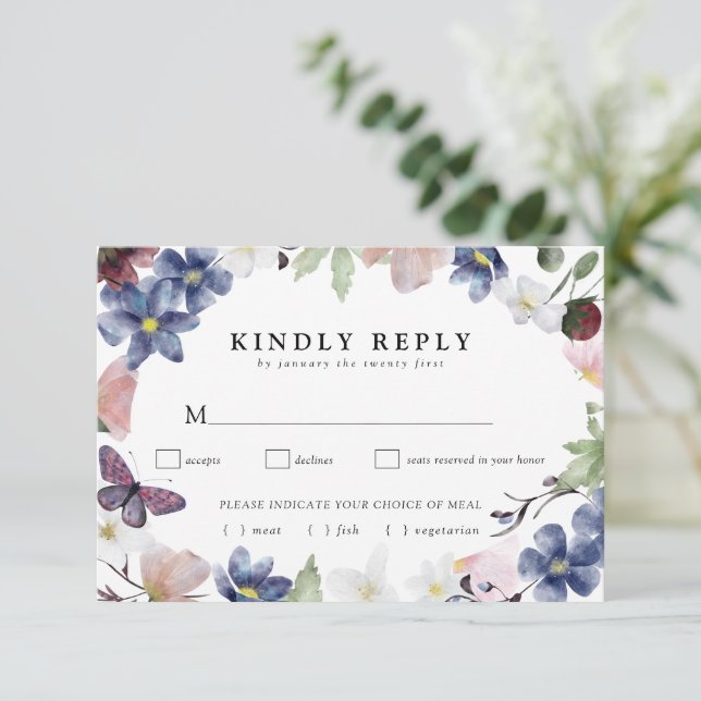 Chic Boho Wildflower Wedding RSVP Card (Standing Front)