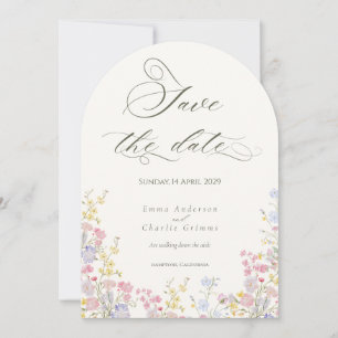 Chic Boho wildflowers Wedding Save the Date Invitation