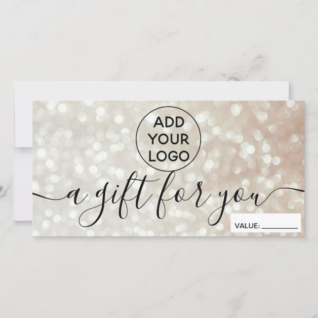 Chic bokeh gold glitter logo gift certificate (Front)