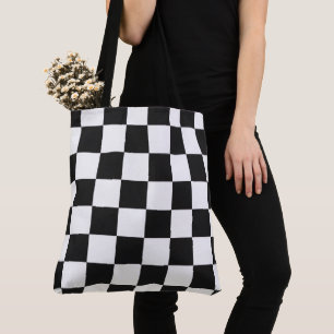 Chic Bold Black and White Chequered Pattern Tote Bag