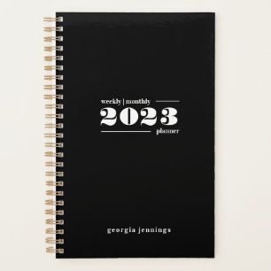 Chic Bold Black White Typography Weekly Monthly  Planner