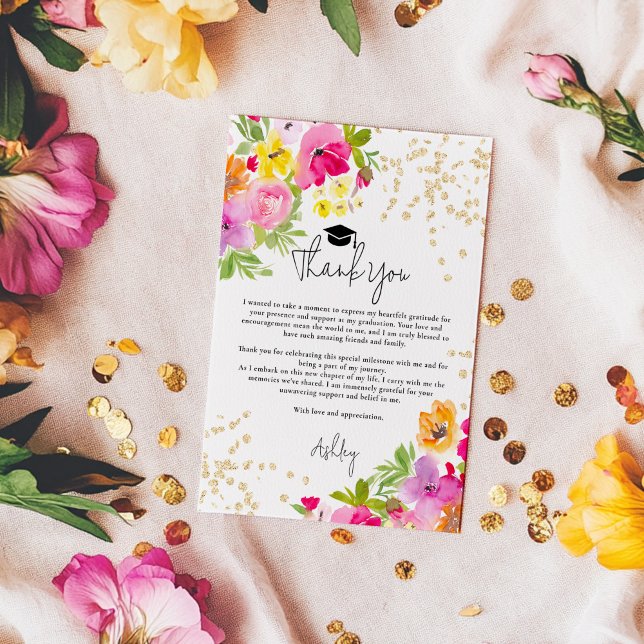 Chic Bold Boho Glitter Watercolor Graduation  Thank You Card (Chic Bold Boho Glitter Watercolor Graduation Thank You Card)