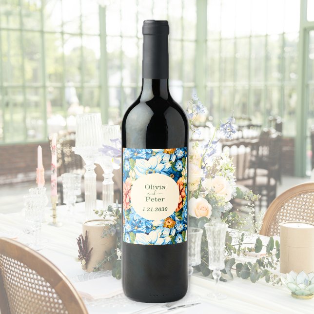 Chic Bold Floral Wedding Wine Label (Chic Bold Floral Wedding Wine Label)