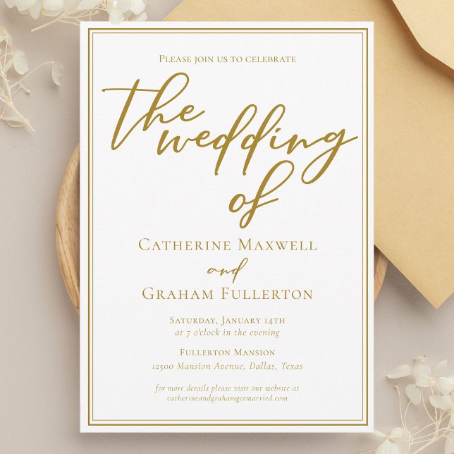 Chic Bold Gold Typography Minimalist Wedding Invitation (Creator Uploaded)
