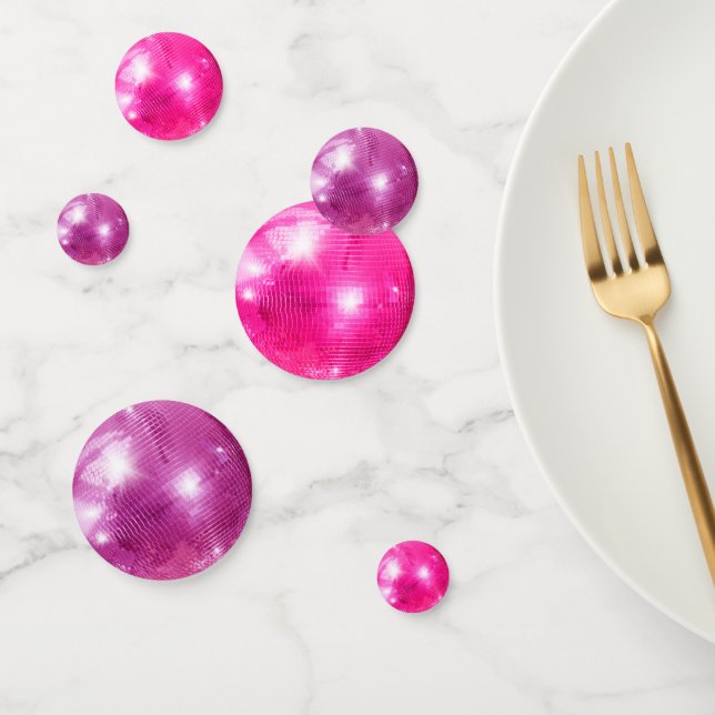 Chic Bold Pink Glitter Retro Disco Balls Wedding Confetti (Group)