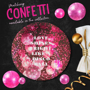 Chic Bold Pink Glitter Retro Disco Balls Wedding Paper Plate