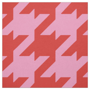 Chic bold red and pink houndstooth pattern fabric