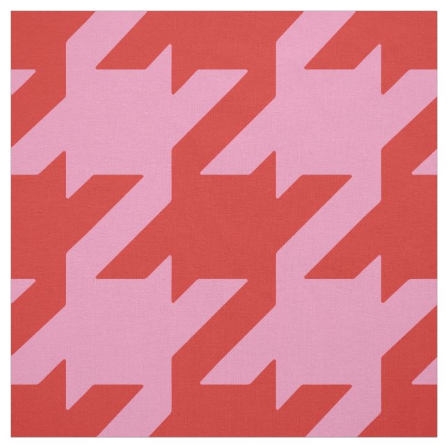 Chic bold red and pink houndstooth pattern fabric (Swatch)
