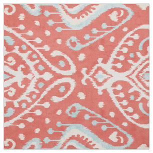 Chic bold red turquoise white ikat tribal patterns fabric