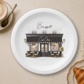 Chic Bon Appétit Black & White Paris Café Birthday Paper Plate