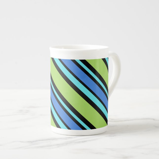 Chic Bone China Mug, Blue Moons Diagonal Stripes Mug (Front Right)
