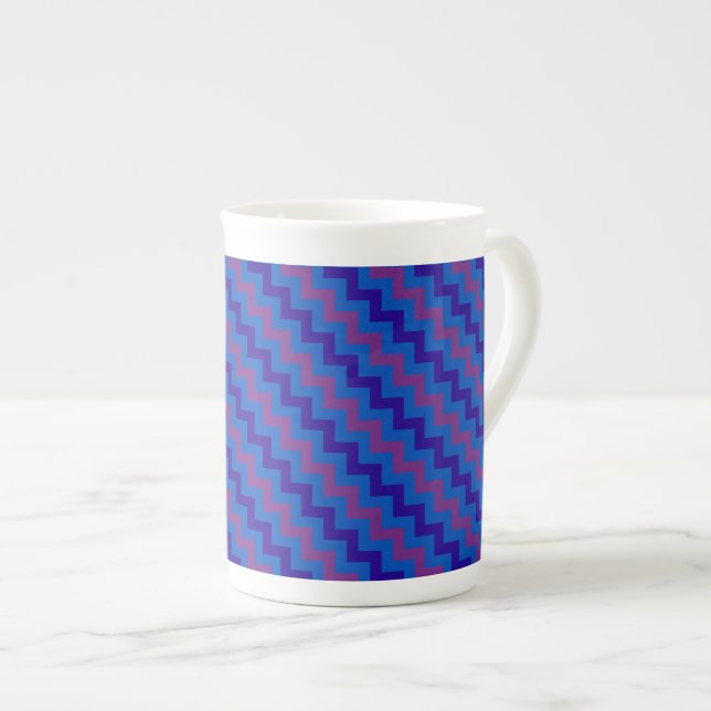 Chic Bone China Mug: Plum, Blue and Navy Chevrons Mug (Front Right)