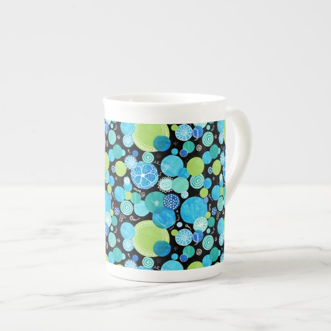 Chic Bone China Mug, Quirky Blue Moons Pattern Mug (Front Right)