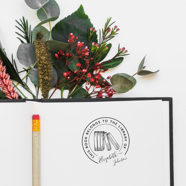 Chic Bookcase Elegant Round Custom Library Books Rubber Stamp (Creator Uploaded)