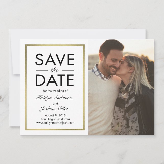 Chic Border EDITABLE COLOR Save The Date Card (Front)