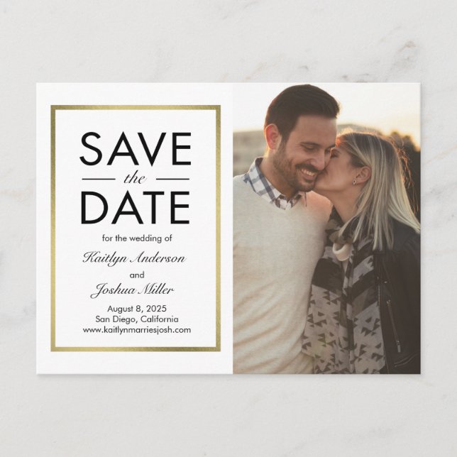 Chic Border Editable Colour Save The Date Postcard (Front)
