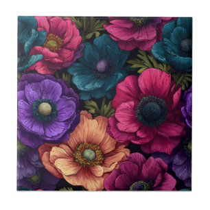 Chic Botanical Anemones Tiles For Home Flooring
