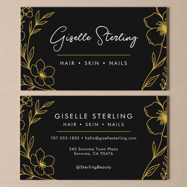 Chic Botanical Black and Gold Business Card (Creator Uploaded)