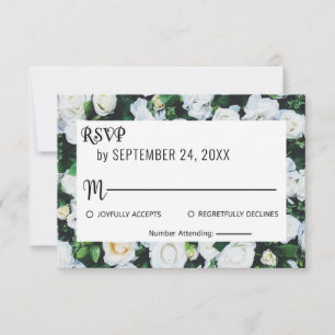 Chic botanical blossoms white roses floral Wedding RSVP Card