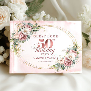Chic Botanical Blush 50th Birthday Guestbook