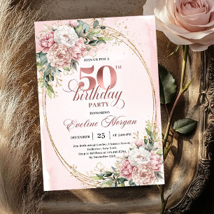 Chic Botanical Blush 50th Birthday Party Invites