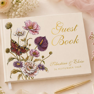 Chic Botanical Butterfly Floral Wedding Keepsake Guest Book