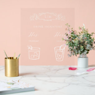 Chic Botanical crest Signature Drink wedding Sign