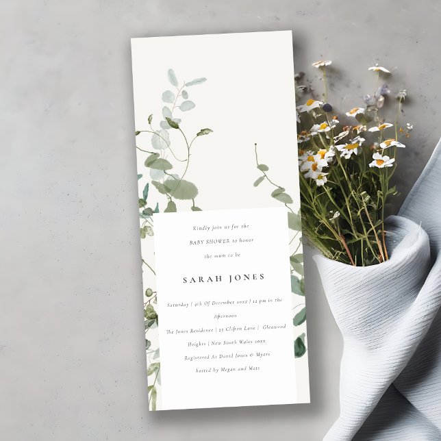 Chic Botanical Eucalyptus Watercolor Baby Shower Invitation (Creator Uploaded)