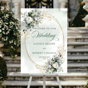 Chic Botanical Gold Wedding Welcome Sign