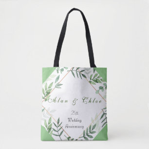 Chic Botanical Green 25th Wedding Gift Tote Bag
