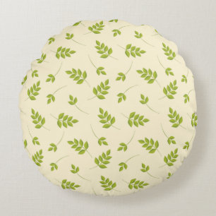 Chic Botanical Green Branches Leaves Seamless Round Cushion