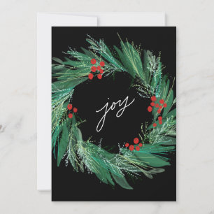 Chic Botanical Holiday Wreath Flat Christmas Card
