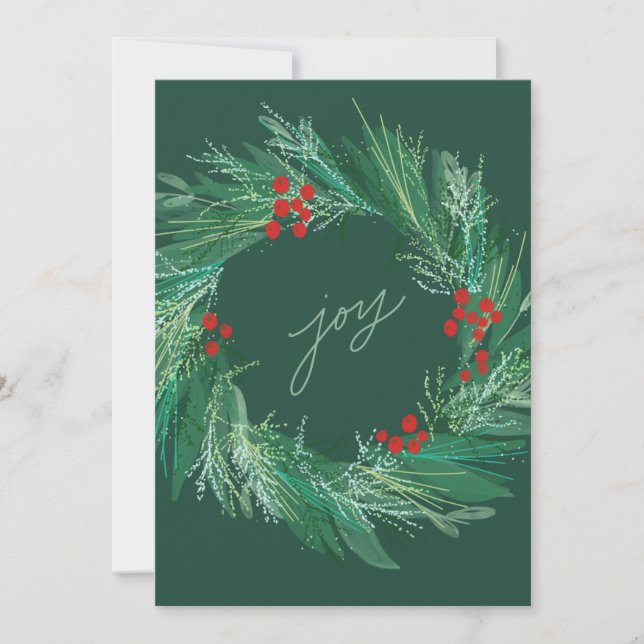 Chic Botanical Holiday Wreath Flat Christmas Card (Front)