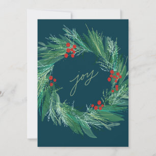 Chic Botanical Holiday Wreath Flat Christmas Card
